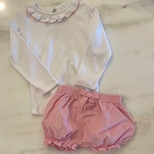 White Long Sleeve Top and Pink Bloomers Set